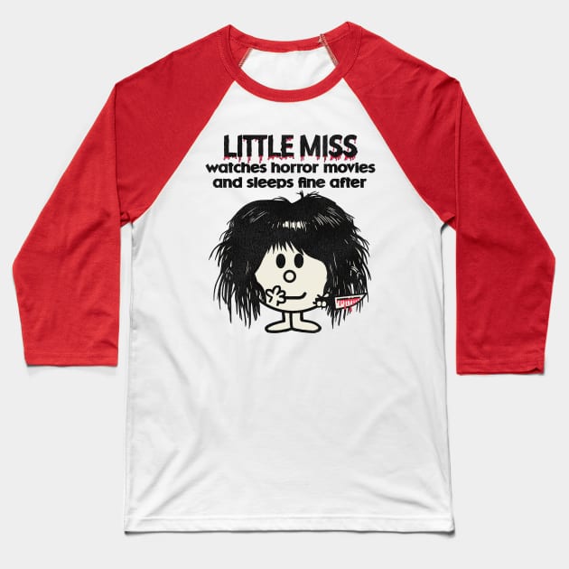 Little Miss Watches Horror Movies Baseball T-Shirt by darklordpug